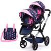 Bayer: Xeo Twin Pram: Stars Navy & Pink - Matching Handbag, Adjustable Handle, Dolls Up to 20", Ages 3+ | Baby Dolls | Pretend | Dress up view 1