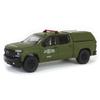 Greenlight 1/64 2021 Chevrolet Silverado LT Trail Boss Z71 Pickup Truck with Camper Shell, Carabineros De Chile 30318 view 1