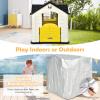 Costzon Playhouse for Kids, Outdoor Garden Games Cottage w/Working Doors & Windows, Pretend Toy House w/Picnic Table, 7 PCS Toy Set & Tray, Waterproof Cover, Gift for Boys & Girls Ages 3+ (Yellow) view 3