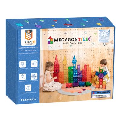 MEGAGONTILES 182PCS Premium Magnetic Tiles Set | STEM-Authenticated Magnetic Building Blocks | Educational Construction Toy for Kids Ages 38 (Boys & Girls)