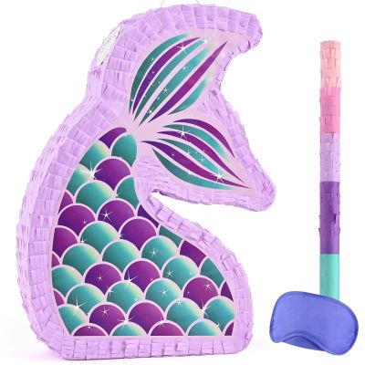 WERNNSAI Mermaid Piata - Mermaid Party Supplies Piata Bundle with Blindfold and Bat for Girls Kids Ocean Theme Birthday Party Game Carnival Activity Decorations (16.7" x 12.2" x 3.1")
