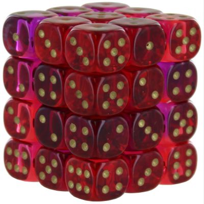 Chessex Dice Set 12mm Gemini: Translucent Red-Violet/Gold Dice Block Dungeons and Dragons D&D DND TTRPG Dice Includes 36 Dice D6
