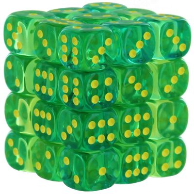 Chessex Dice Set 12mm Gemini: Translucent Green-Teal/Yellow Dice Block Dungeons and Dragons D&D DND TTRPG Dice Includes 36 Dice D6 (CHX26866)