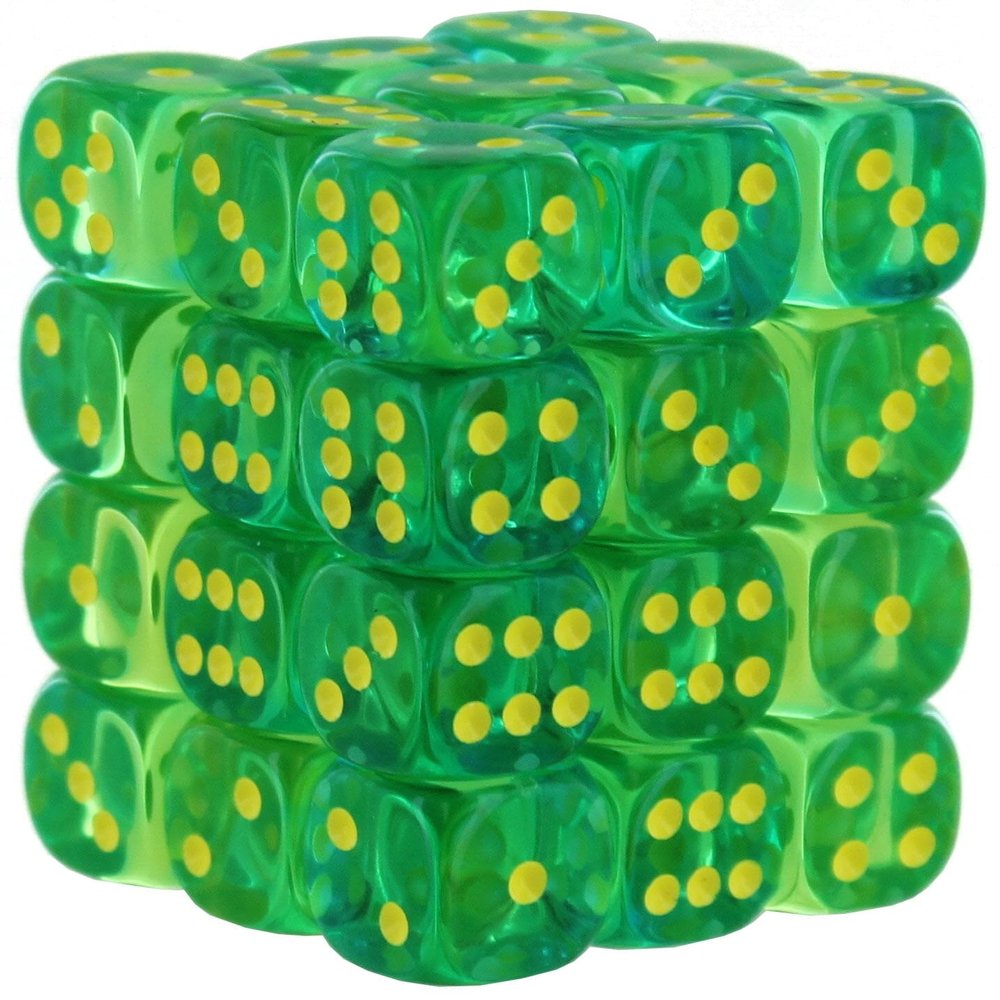Chessex Dice Set 12mm Gemini: Translucent Green-Teal/Yellow Dice Block Dungeons and Dragons D&D DND TTRPG Dice Includes 36 Dice D6 (CHX26866)