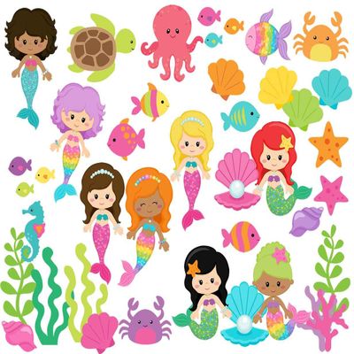 Mermaid Friends Ocean Life Flannel/Felt Board Figures Story Kids Preschool Fun (Figures Only no Background)