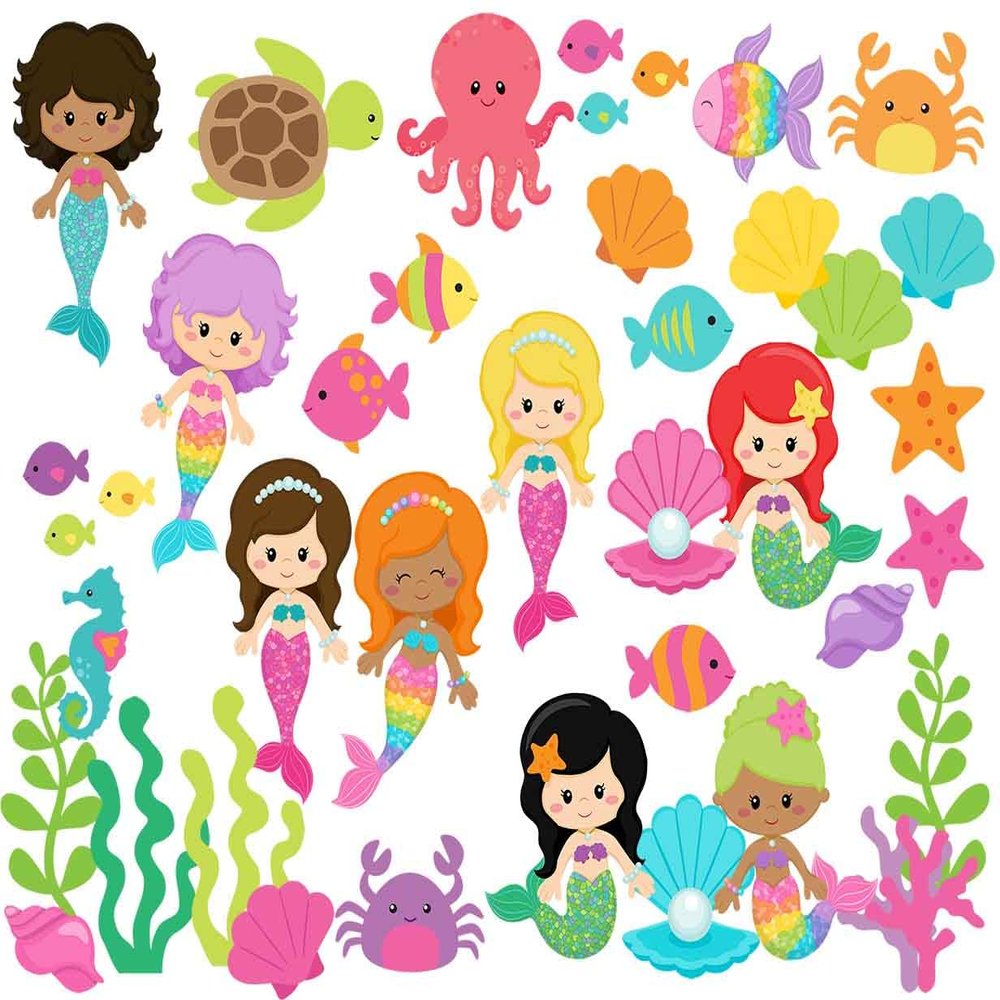 Mermaid Friends Ocean Life Flannel/Felt Board Figures Story Kids Preschool Fun (Figures Only no Background)