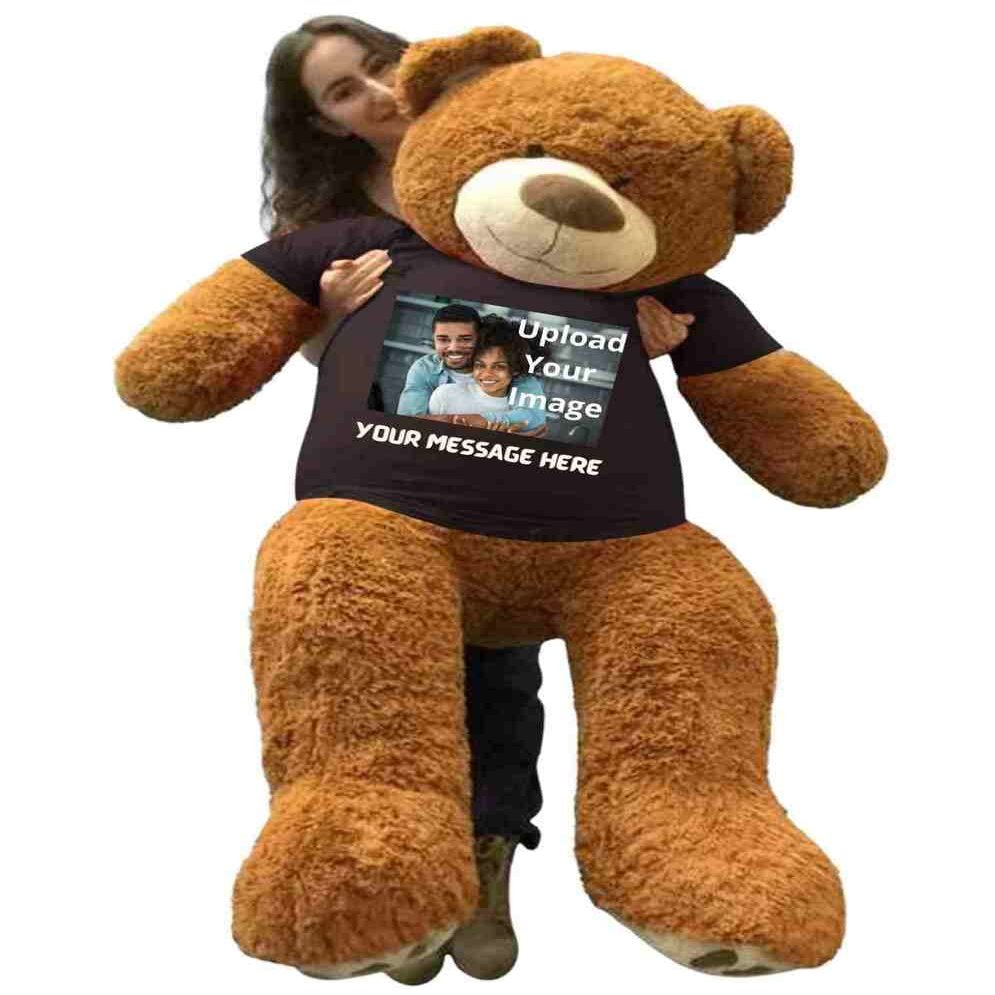 Big Plush Customized Giant 5ft Teddy Bear - Upload Your Photo on T-Shirt Worn by Huge Bear - Upload Your Photo Personalized on T-Shirt - Bear Wears Customized T-Shirt with Your Photo and Text