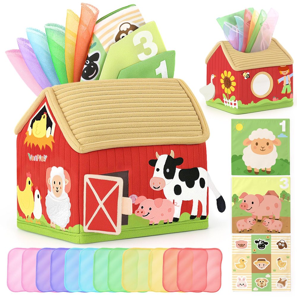 DINORUN Baby Toys 6 to 12 Months - Montessori Tissue Box Toys for Babies 6-12 Months - Infant Newborn Toddlers Sensory Magic Baby Tissue Box Educational High Contrast Toy Development STEM Toy Gift