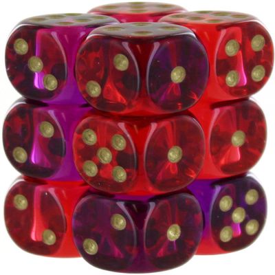 Chessex: Gemini: 16mm d6 Translucent Red-Violet/Gold Dice Block (12 Dice)