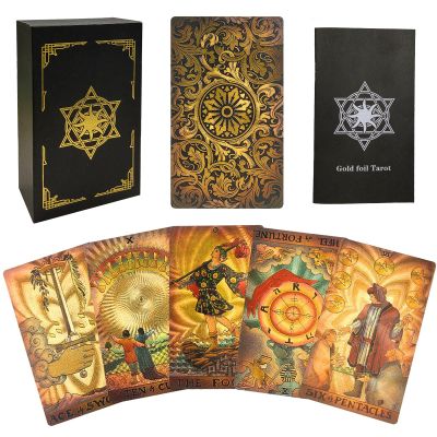 IXIGER Tarot Deck with Guidebook & Box, 78 Tarot Cards Set, Divination Cards for Beginners & Experts (Vintage Glazed Gold)
