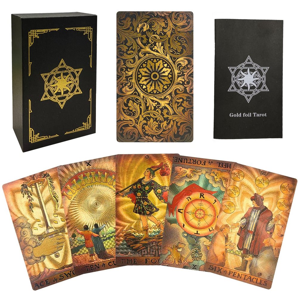 IXIGER Tarot Deck with Guidebook & Box, 78 Tarot Cards Set, Divination Cards for Beginners & Experts (Vintage Glazed Gold)