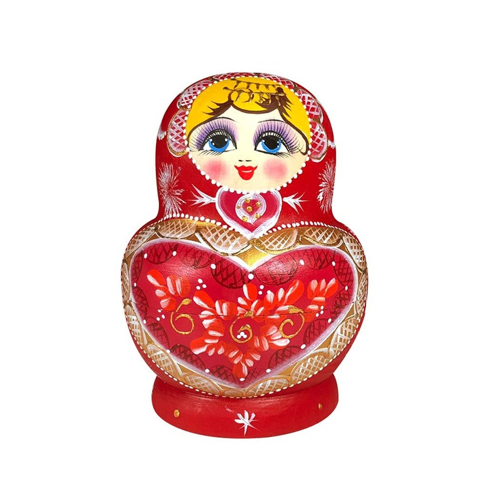 ADIE Russian Nesting Dolls Russian Nesting Dolls Wooden Matryoshka 15-Piece Heart-Shaped Round Belly Matryoshka Dolls Handmade Painted for Wedding Gifts Matryoshka Nesting Dolls (Color : A)