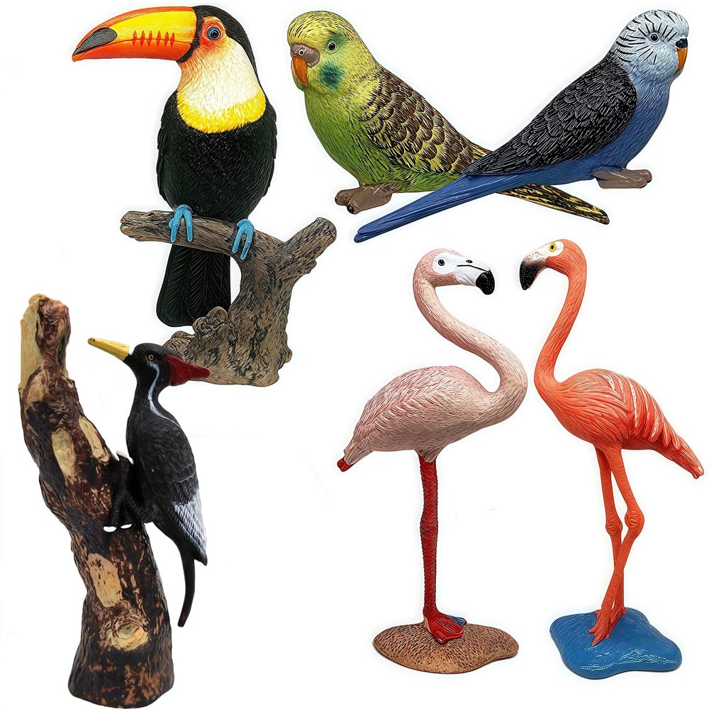 Gemini&Genius Bird Toys for Kids, Jungle Animal Bird Figures Gift Toys, 6Pcs Toucan, Parrot and Flamingo Action Figures. Great for Christmas Stocking Stuffed Toys, Garden Decorations or Cake Toppers
