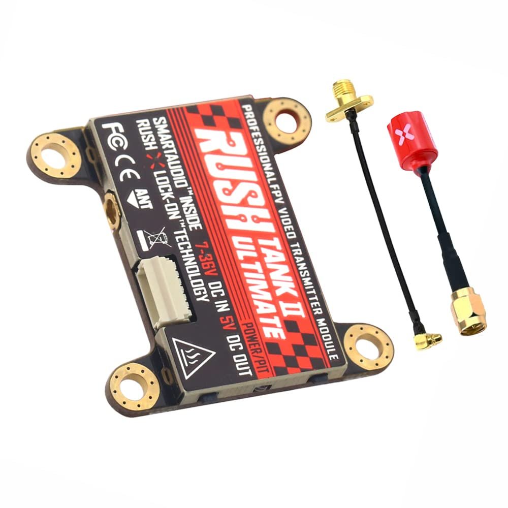 SoloGood FPV VTX Rush Tank III RUSHFPV 5.8G FPV Video Transmitter 30 * 30mm PIT/25/200/500/800mW Switchable with Foxeer Antenna for FPV Racing Drone (Red Antenna)