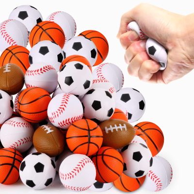 WELLVO Sports Party Favors 36 Pack 1.6 inch Sports Stress Relief toys Goodie Bags Stuffers Mini Foam fidget toys for Stress Anxiety Relief Classroom Prizes Kids Return Gifts Birthday Party Favors Toys