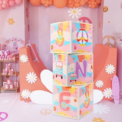 Cheereveal Groovy One Birthday Decorations - 3 PCS Groovy One First Birthday Balloon Boxes with Letter One Daisy Flower for One Groovy Baby Birthday Decorations Girl