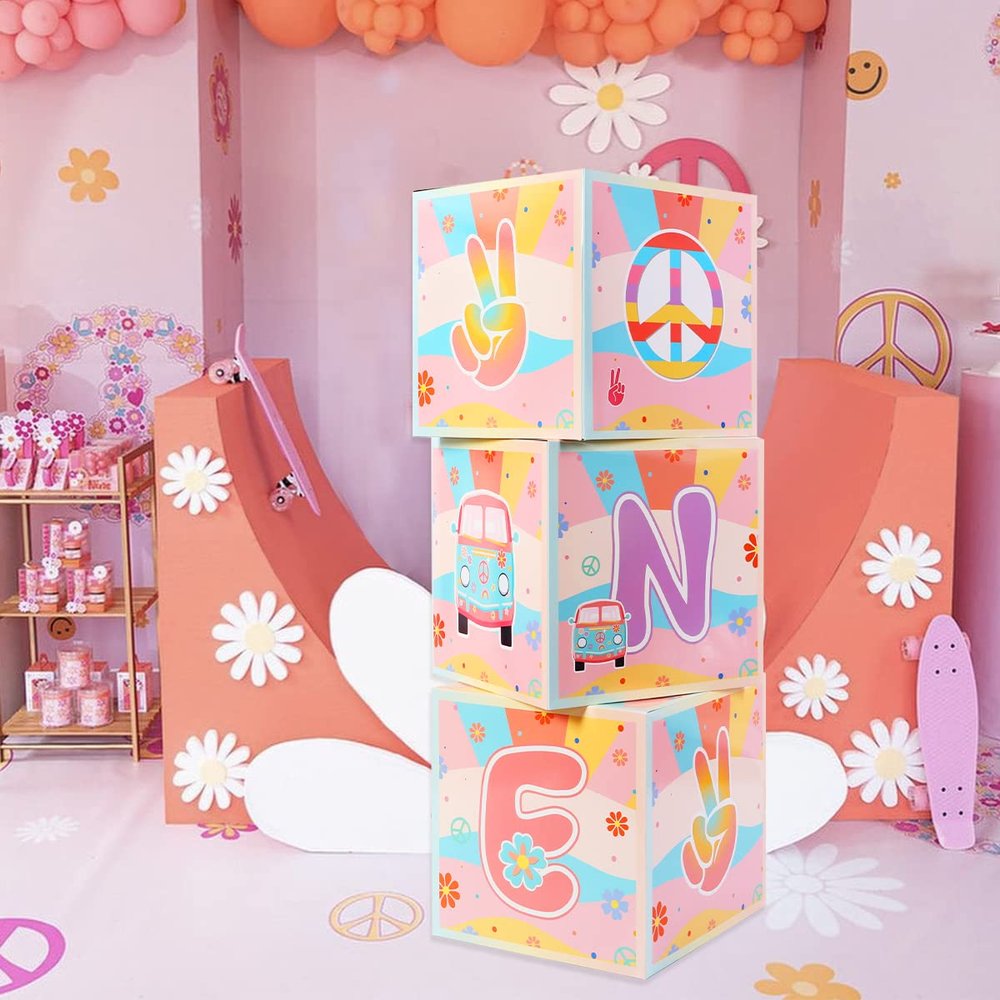 Cheereveal Groovy One Birthday Decorations - 3 PCS Groovy One First Birthday Balloon Boxes with Letter One Daisy Flower for One Groovy Baby Birthday Decorations Girl