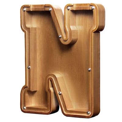 AORCMITN Large Wooden Letter Coin Personalized Piggy Bank for Boys Girls Kids Toddler Adults Money Bank Best Gift for Friends (9.2 Inch-N)