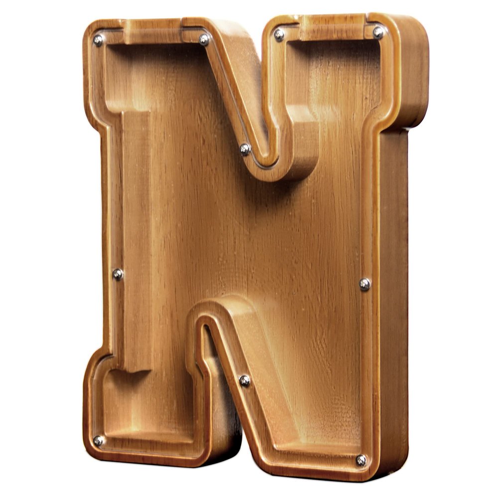 AORCMITN Large Wooden Letter Coin Personalized Piggy Bank for Boys Girls Kids Toddler Adults Money Bank Best Gift for Friends (9.2 Inch-N)