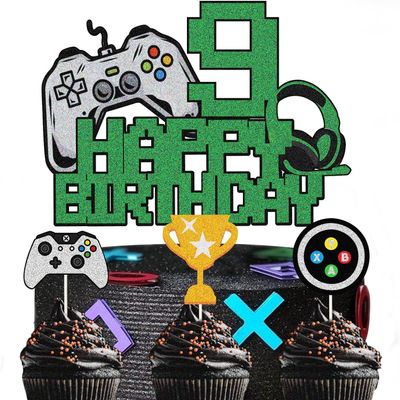 4PCS Glitter 9th Happy Birthday Cake Toppers -