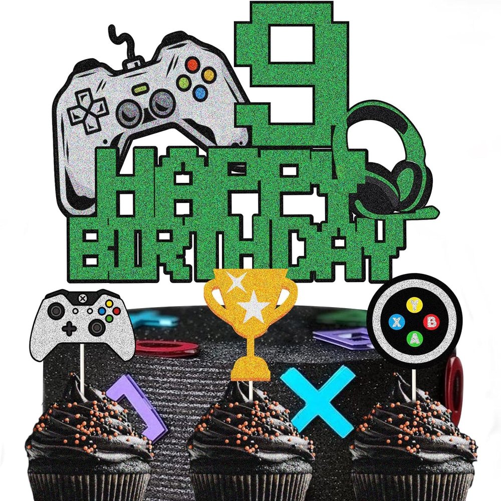 4PCS Glitter 9th Happy Birthday Cake Toppers -
