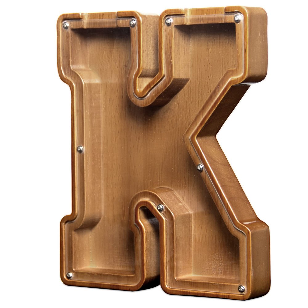 AORCMITN Large Wooden Letter Coin Personalized Piggy Bank for Boys Girls Kids Toddler Adults Money Bank Best Gift for Friends (9.2 Inch-K)