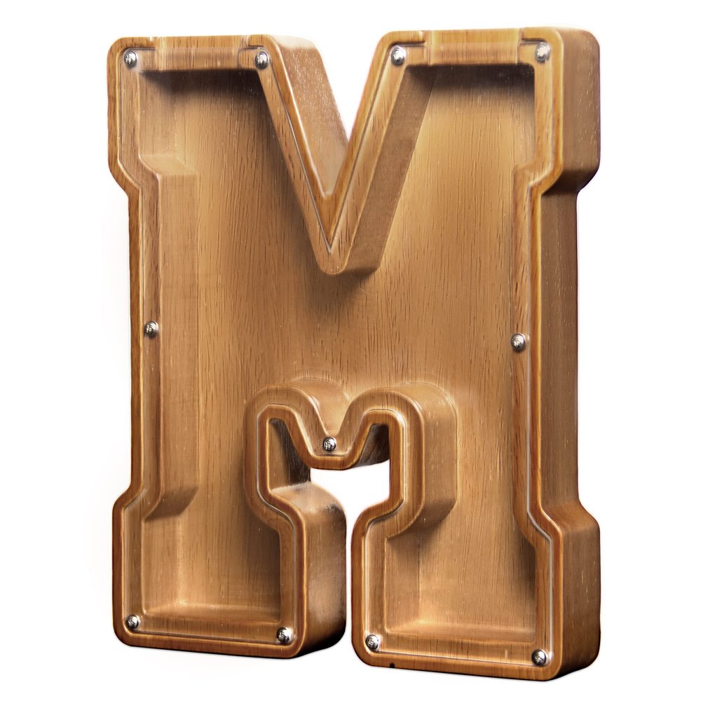 AORCMITN Large Wooden Letter Coin Personalized Piggy Bank for Boys Girls Kids Toddler Adults Money Bank Best Gift for Friends (9.2 Inch-M)