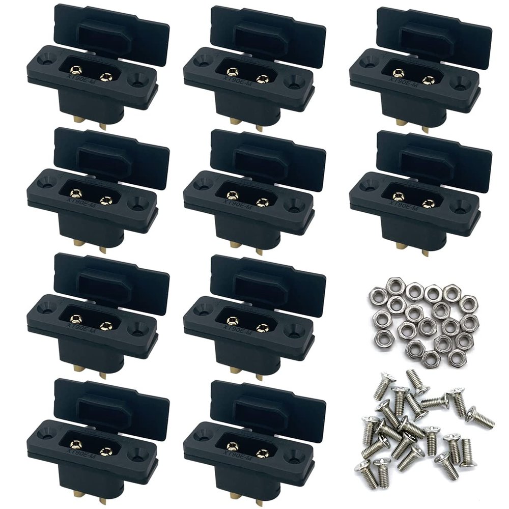 10Pcs Amass XT90E-M Battery Connector XT90E Male Plug Gold-Plated Connector with PVC Protective Sleeve Dust Cap for RC Aircraft Drone Accessories