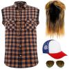 Haysandy Blonde Mullet Wig for Men 70S 80S Rock Disco Star Costume Sleeveless Plaid Shirt Metal Frame Blonde Sunglasses Vintage Hat (XX-Large) view 1