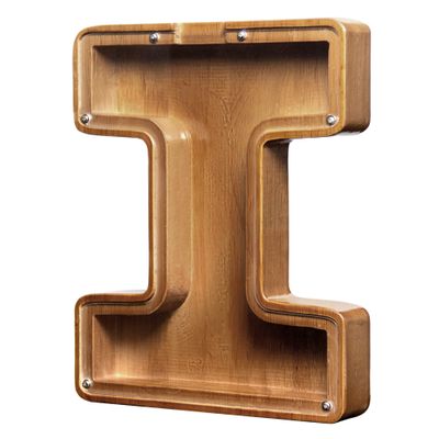 AORCMITN Large Wooden Letter Coin Personalized Piggy Bank for Boys Girls Kids Toddler Adults Money Bank Best Gift for Friends (9.2 Inch-I)