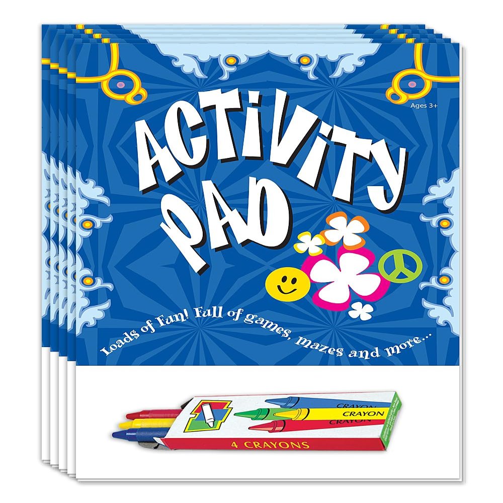 ZOCO - Mini Activity Pads (50 Bulk Pack With Crayons) - Party Favors, Goodie Bag Stuffers, Games, Puzzles, Word Search, Mazes, Activities for Kids