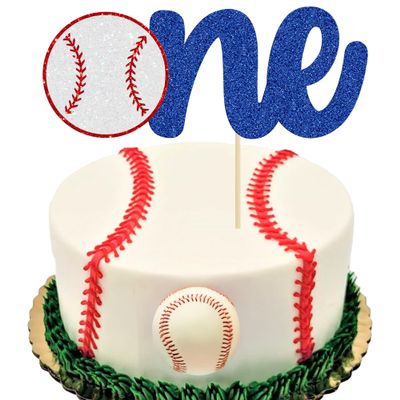 1 Pack Baseball One Cake Topper Glitter Sport Theme First Birthday Cake Decoration for Baseball Theme Kids 1st Birthday Party Cake Decorations Supplies