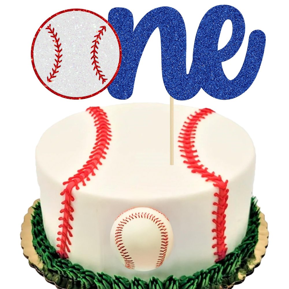 1 Pack Baseball One Cake Topper Glitter Sport Theme First Birthday Cake Decoration for Baseball Theme Kids 1st Birthday Party Cake Decorations Supplies