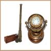 Sailor Nautical Brass Antique Binnacle Compass & Dollond London Telescope in Leather Case view 1