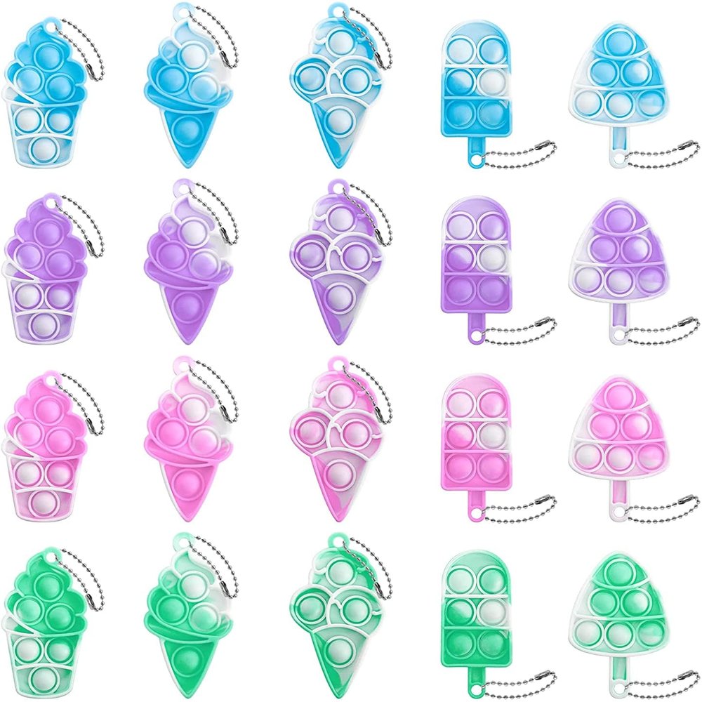 20Pcs Pop Keychain Fidget Toys Pop Ice Cream Fidget Toys Relieve Anxiety Stress Hand Office Desk Toys for Kids Adults