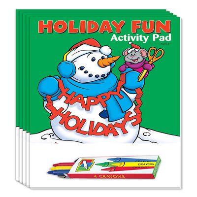 ZOCO - Holiday Fun - Mini Activity Pads (50 Bulk Pack With Crayons) - Christmas Party Favors, Goodie Bag Stuffers, Coloring, Games, Mazes, Word Search, Puzzles, Activities for Kids