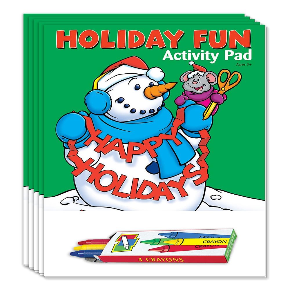 ZOCO - Holiday Fun - Mini Activity Pads (50 Bulk Pack With Crayons) - Christmas Party Favors, Goodie Bag Stuffers, Coloring, Games, Mazes, Word Search, Puzzles, Activities for Kids