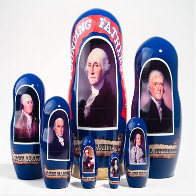 Golden Cockerel Founding Fathers Nesting Doll 8"/7pc Washington Jefferson Hamilton Franklin Adams Madison Hancock