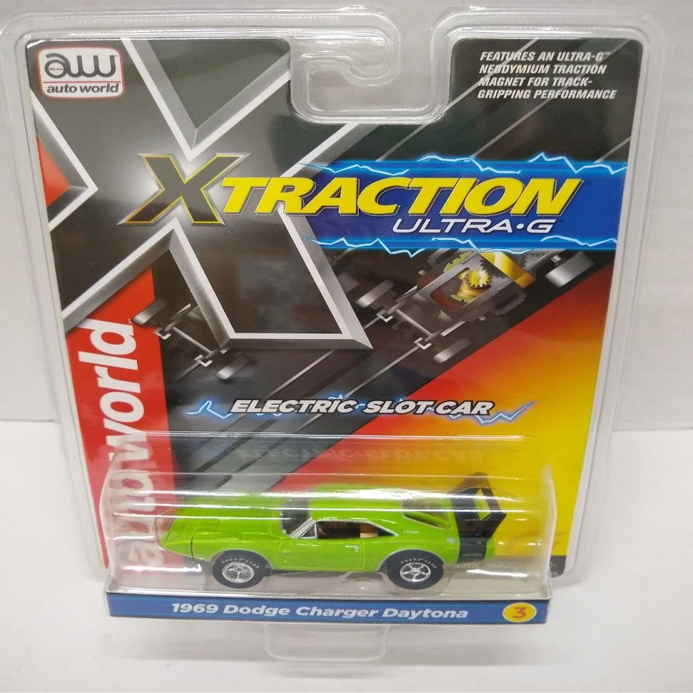 Auto World SC373-3 1969 Charger Daytona HO Scale Electric Slot Car - Lime Green