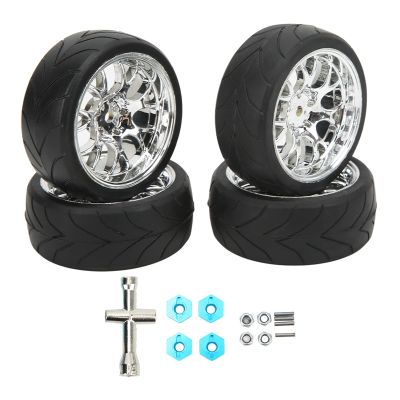 VBESTLIFE RC Tire Set, 4Pcs 2.6inch Rubber RC Car Tires with Plastic Rims Fits for Most 1:10 Scale Flat Sports Car(B Tire)