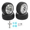 VBESTLIFE RC Tire Set, 4Pcs 2.6inch Rubber RC Car Tires with Plastic Rims Fits for Most 1:10 Scale Flat Sports Car(B Tire) view 1