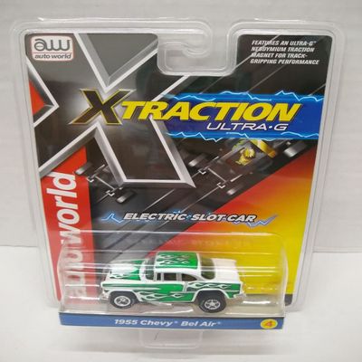 Auto World SC373-4 1955 Bel Air HO Scale Electric Slot Car - White and Green