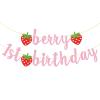 Berry First Birthday Banner, Glitter Strawberry Banner, 1st Birthday Decor (Pink) view 1