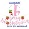 Berry First Birthday Banner, Glitter Strawberry Banner, 1st Birthday Decor (Pink) view 4