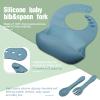 10 Pack Silicone Baby Feeding Set, Toddlers Led Weaning Feeding Supplies with Suction Baby Bowl Divided Plate Adjustable Bib Soft Silicone Spoon Fork, Infant Self Eating Utensil Set (Blue, Green) view 3