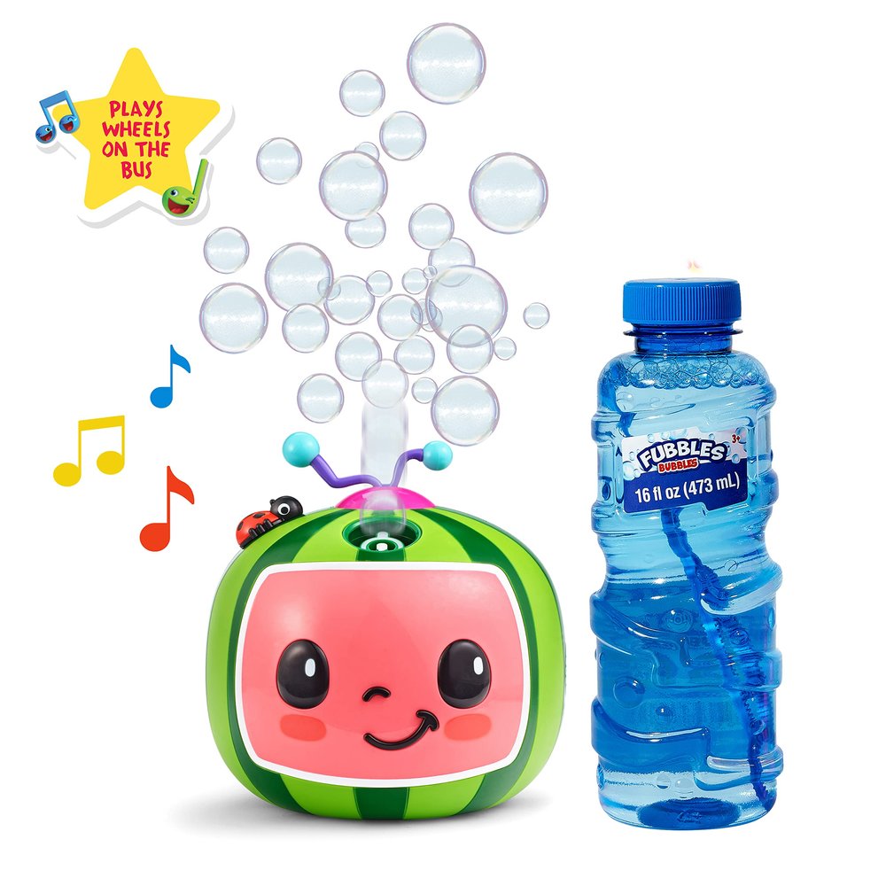 CoComelon NO Spill Musical Bubble Machine | Bubble Toy for Baby, Toddlers and Kids | Amazon Toys Exclusive with 20oz of Extra Bubble Solution (Bubble Solution Bottle Colors Will Vary)