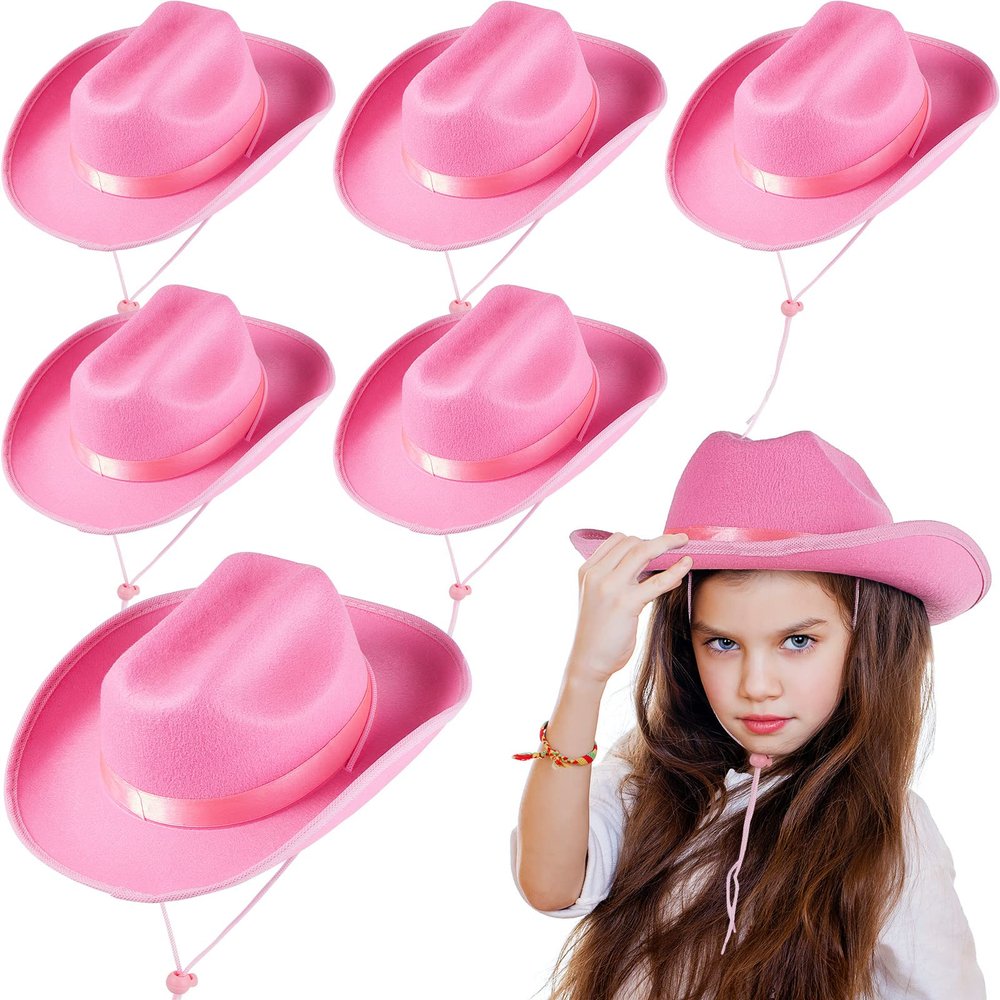 Hercicy 6 Pcs Pink Cowboy Hats Kids Toddler Cowgirl Hat for Boys Girls Child Baby Costume Accessories Western Birthday Party Supplies