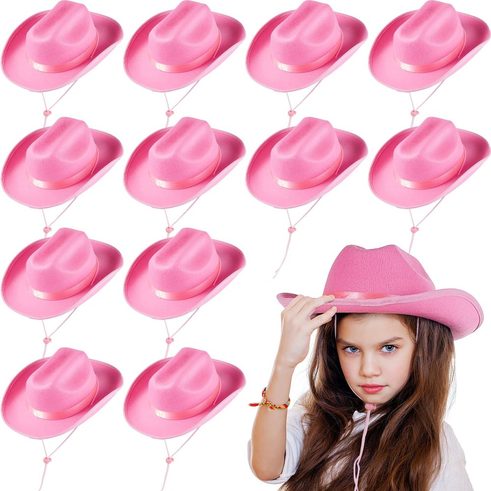 Hercicy 12 Pcs Pink Cowboy Hats Kids Toddler Cowgirl Hat for Boys Girls Child Baby Costume Accessories Western Birthday Party Supplies