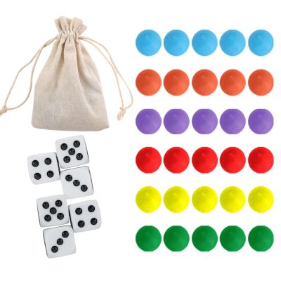 COMSREV 30 Wahoo Board Game Replacement Marbles 5 Each of 6 Colors, 6 Dice and a Play Bag for Wahoo Board Game.(0.55 inches)