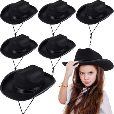 Hercicy 6 Pcs Black Cowboy Hats Kids Toddler Cowgirl Hat for Boys Girls Child Baby Costume Accessories Western Birthday Party Supplies